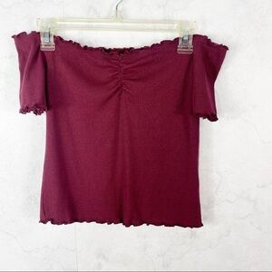 [Ambiance] Burgundy Off The Shoulder Crop